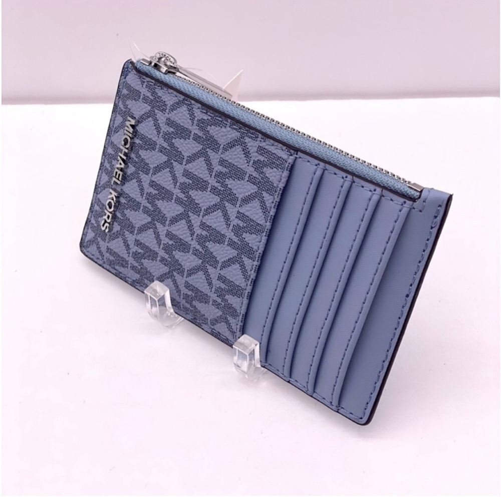 Michael Kors Medium Top Zip Card Case Wallet Coin Pouch pale Blue - Picture 12 of 14